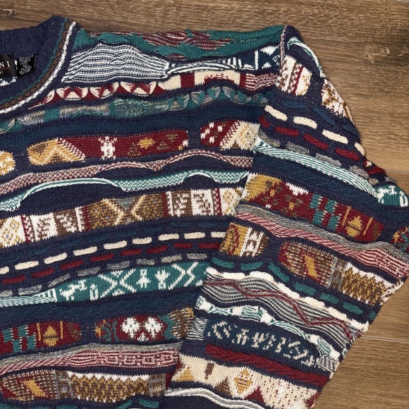 Vintage 90s Coogi Style 3D Abstract Grunge Hip Hop Knit Cosby Sweater L Brandini - Picture 3 of 4